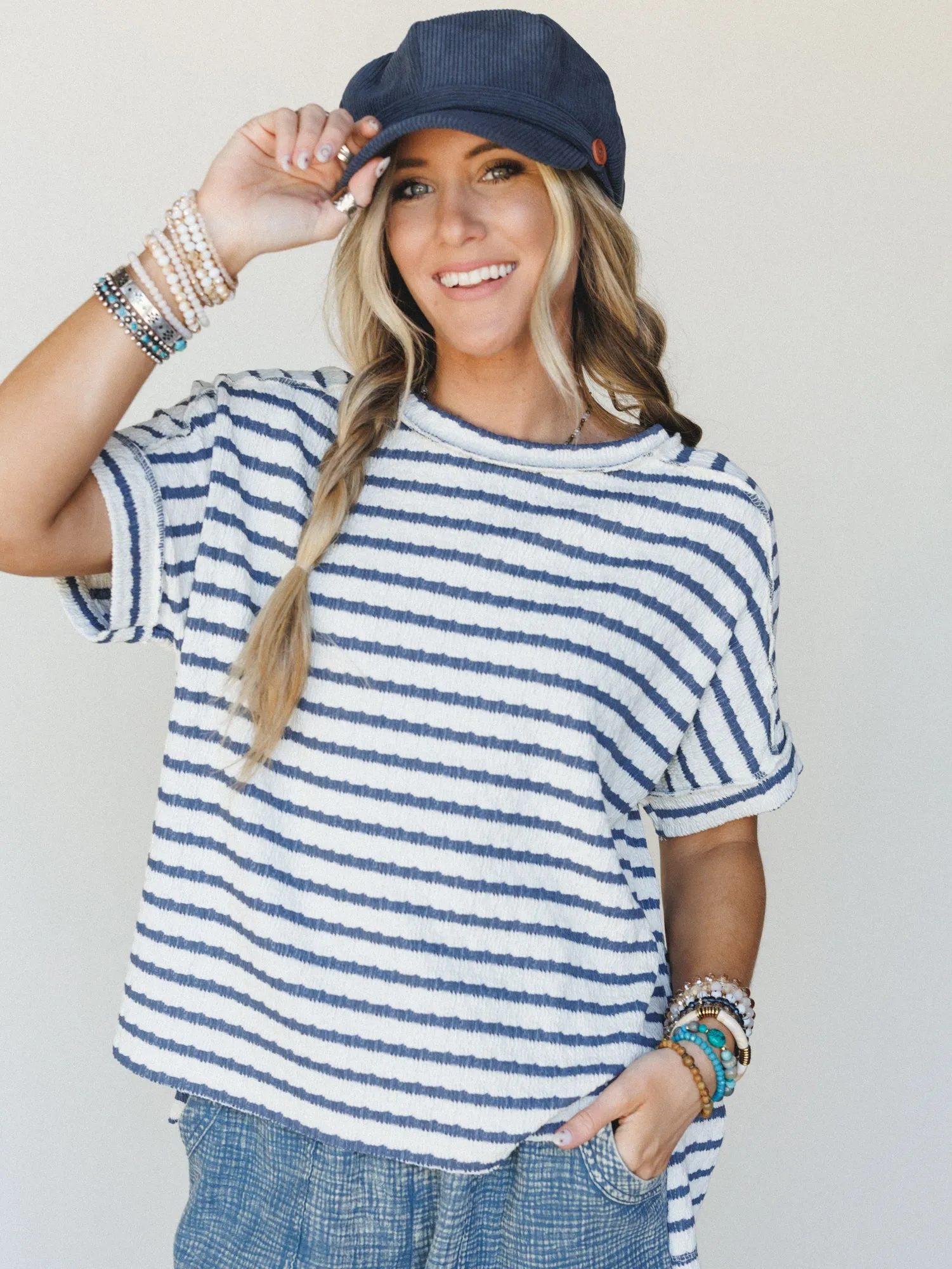 Timeless Lines Striped Tee - Denim sold by Three Bird Nest product image thumbnail 3
