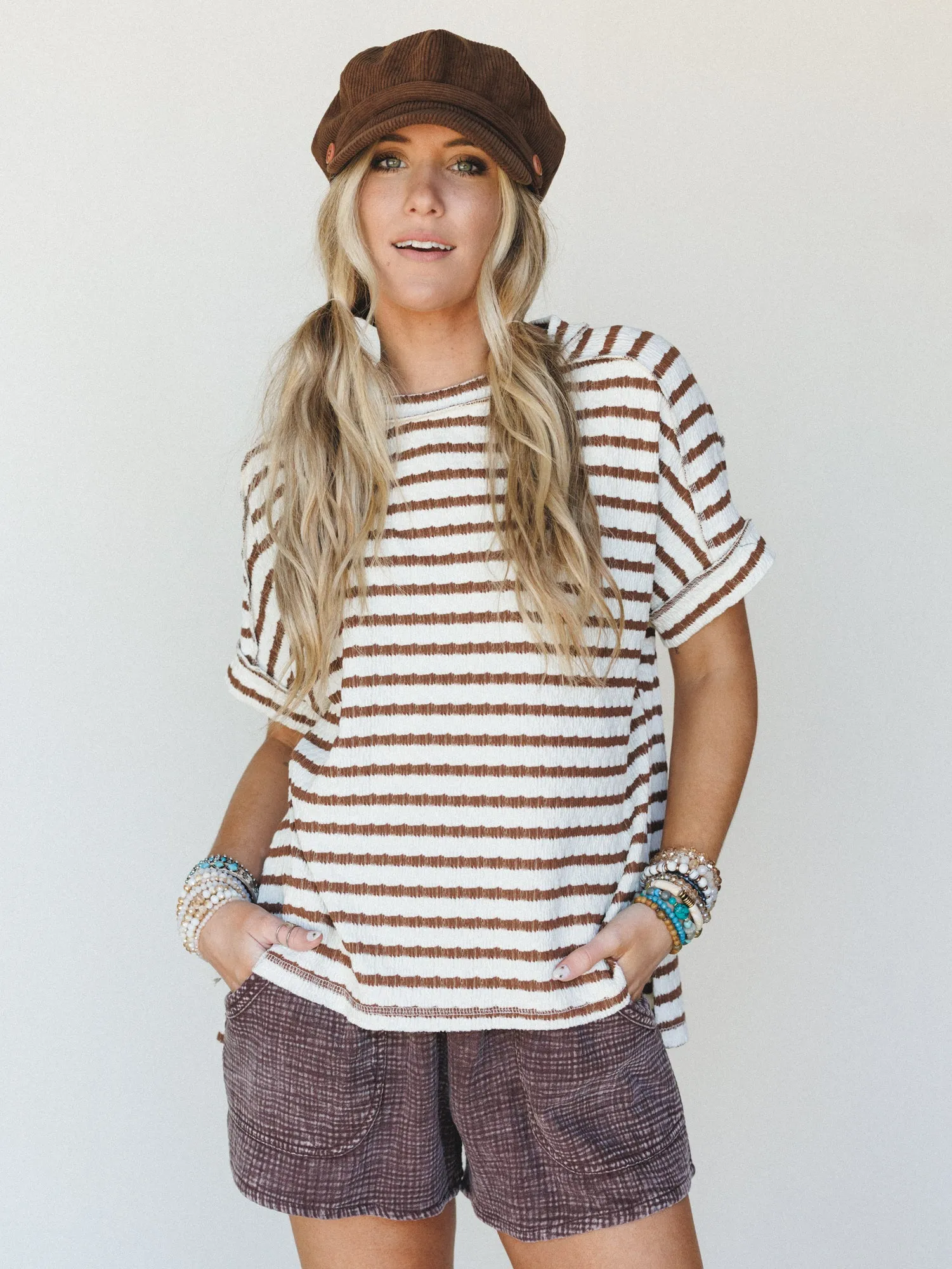 Timeless Lines Striped Tee - Brown sold by Three Bird Nest