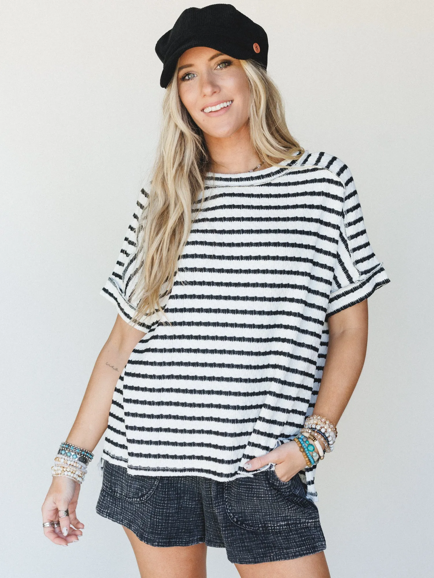 Timeless Lines Striped Tee - Black sold by Three Bird Nest