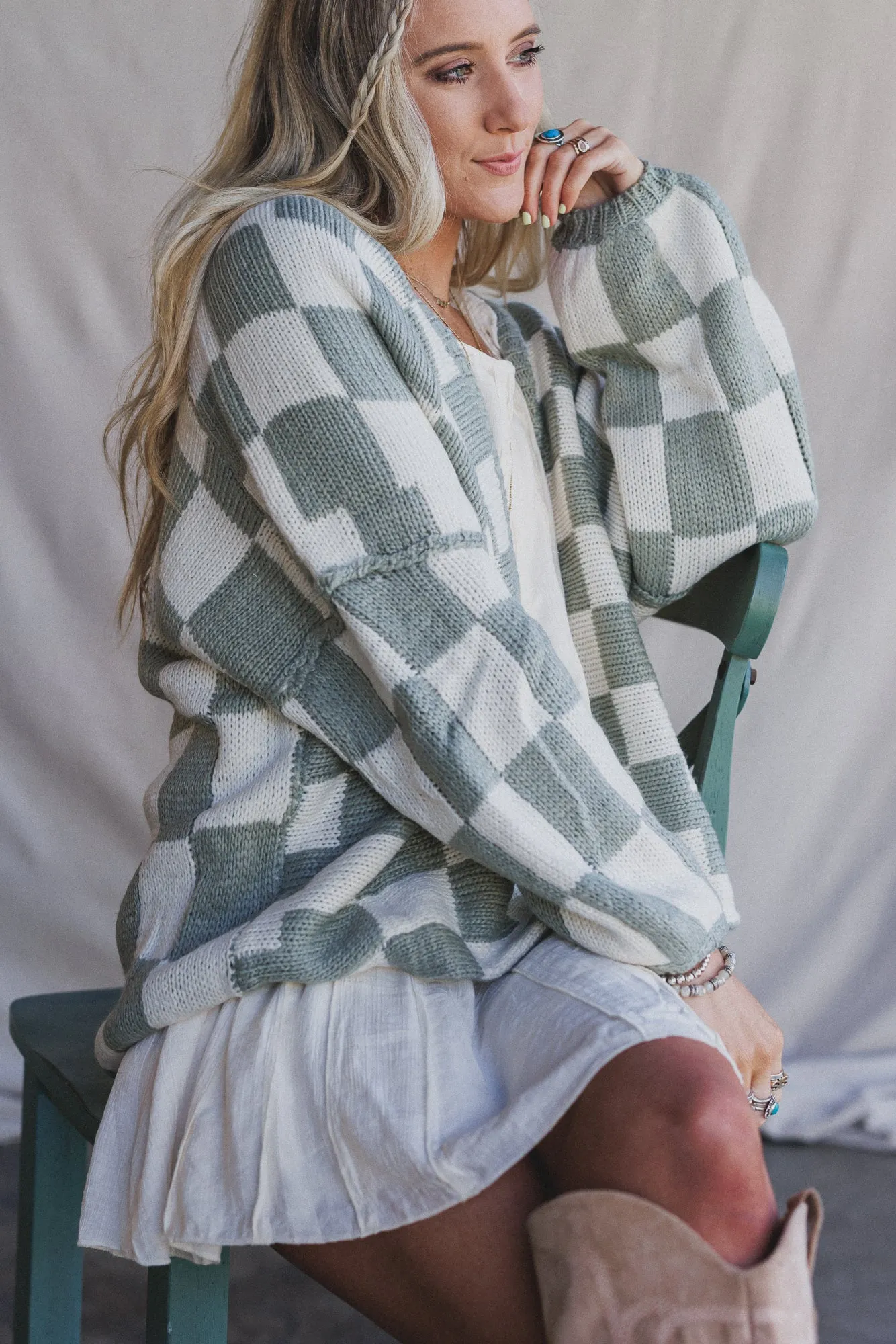 So Chill Check Cardigan - Sage sold by Three Bird Nest