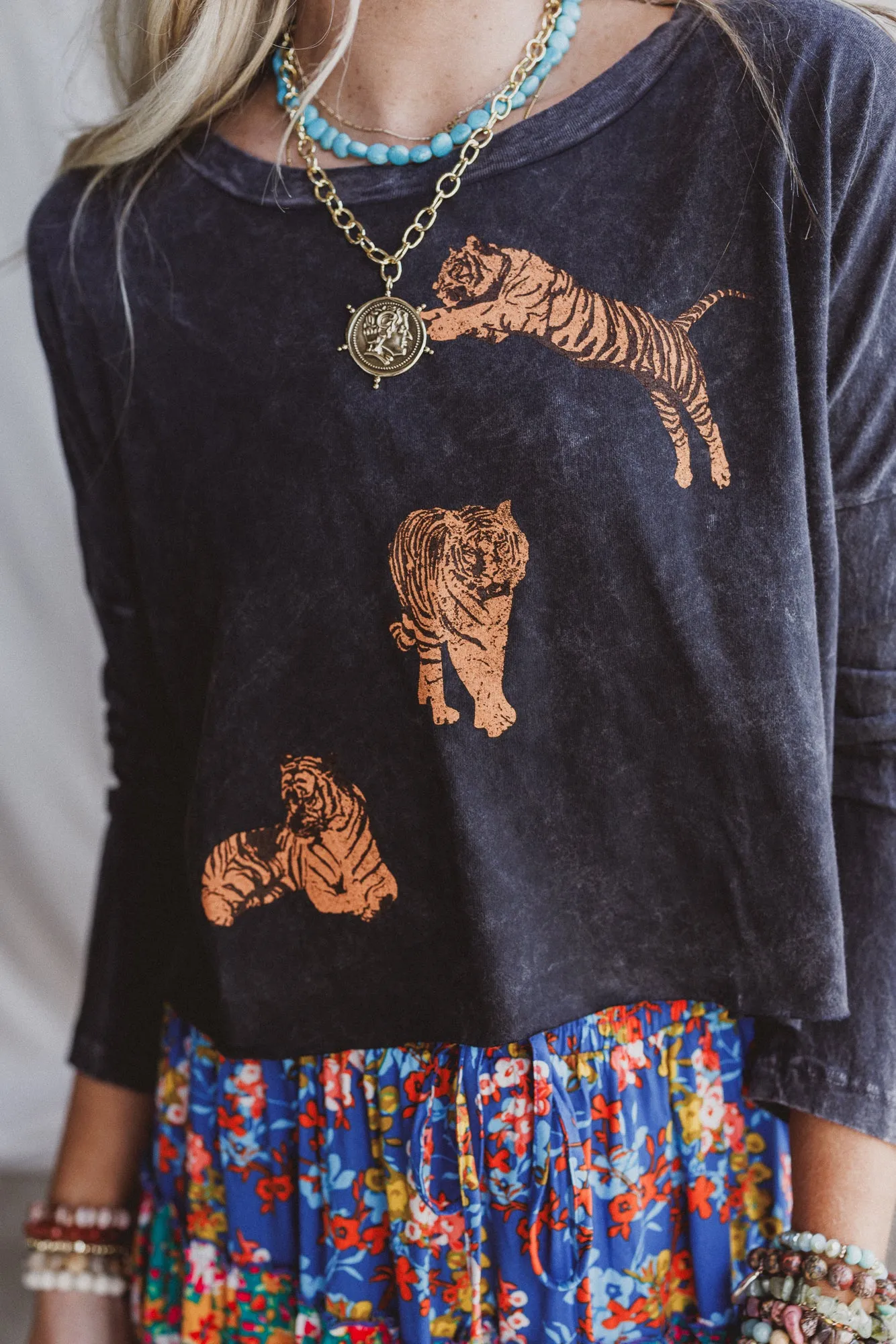 Tigers In Motion Graphic Top - Charcoal sold by Three Bird Nest product image thumbnail 2