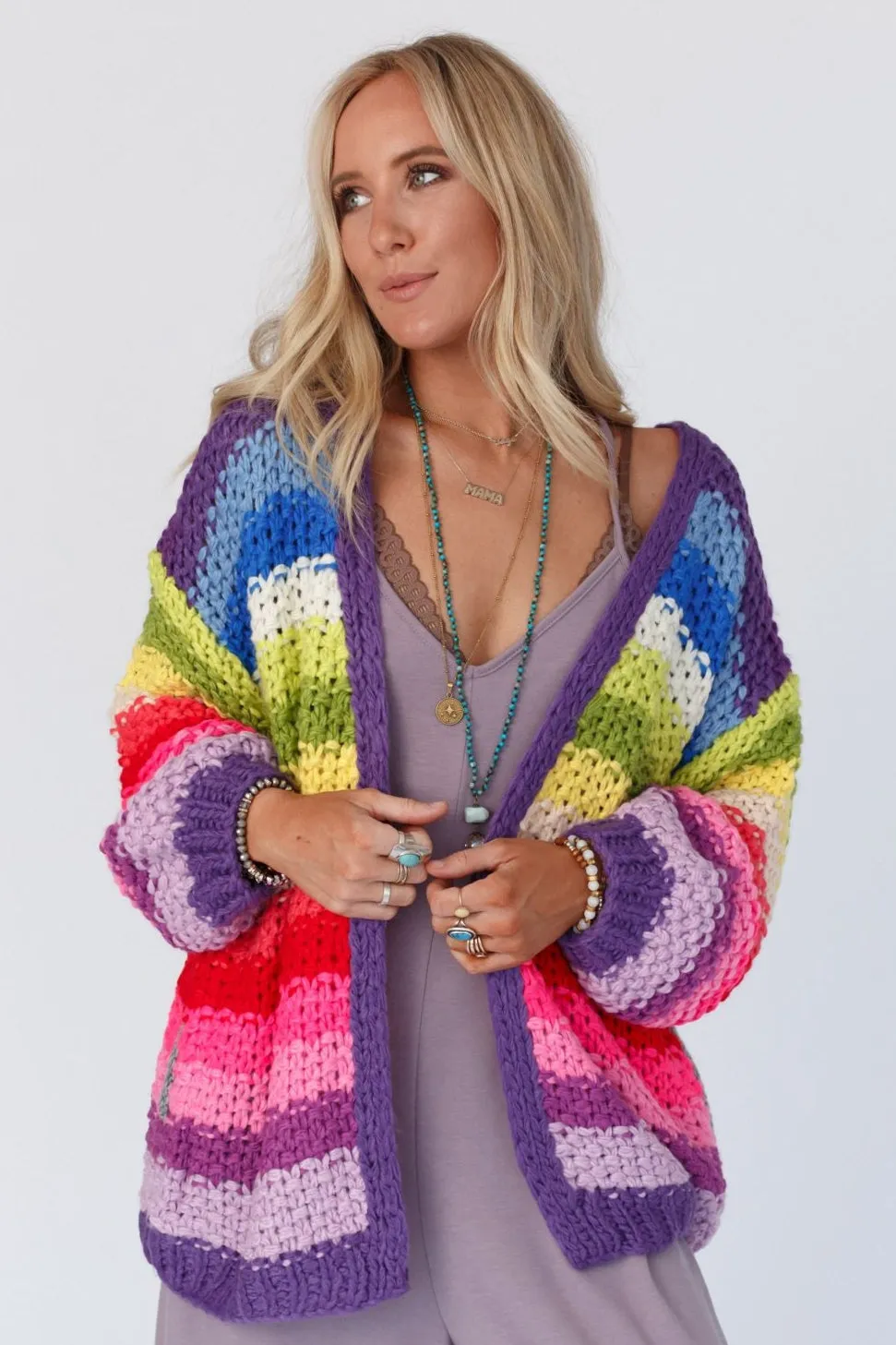 Wrapped up in Color Knit Cardigan - Purple Multi - Pre Order sold by Three Bird Nest product image thumbnail 2