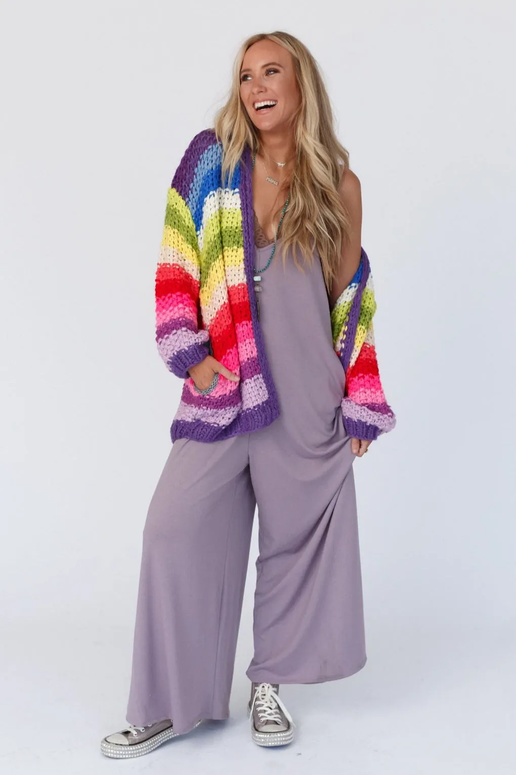 Wrapped up in Color Knit Cardigan - Purple Multi - Pre Order sold by Three Bird Nest product image thumbnail 5