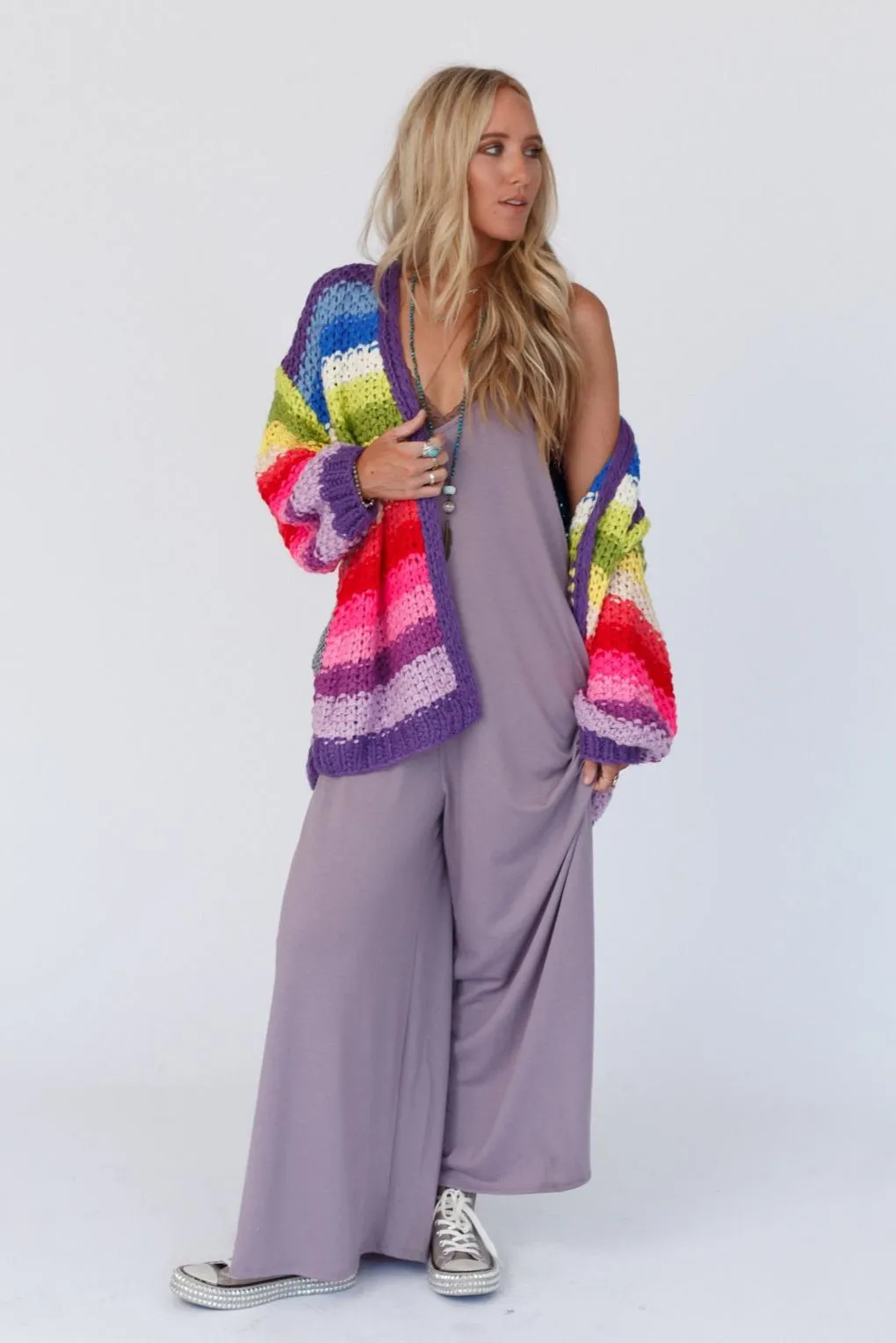 Wrapped up in Color Knit Cardigan - Purple Multi - Pre Order sold by Three Bird Nest product image thumbnail 3