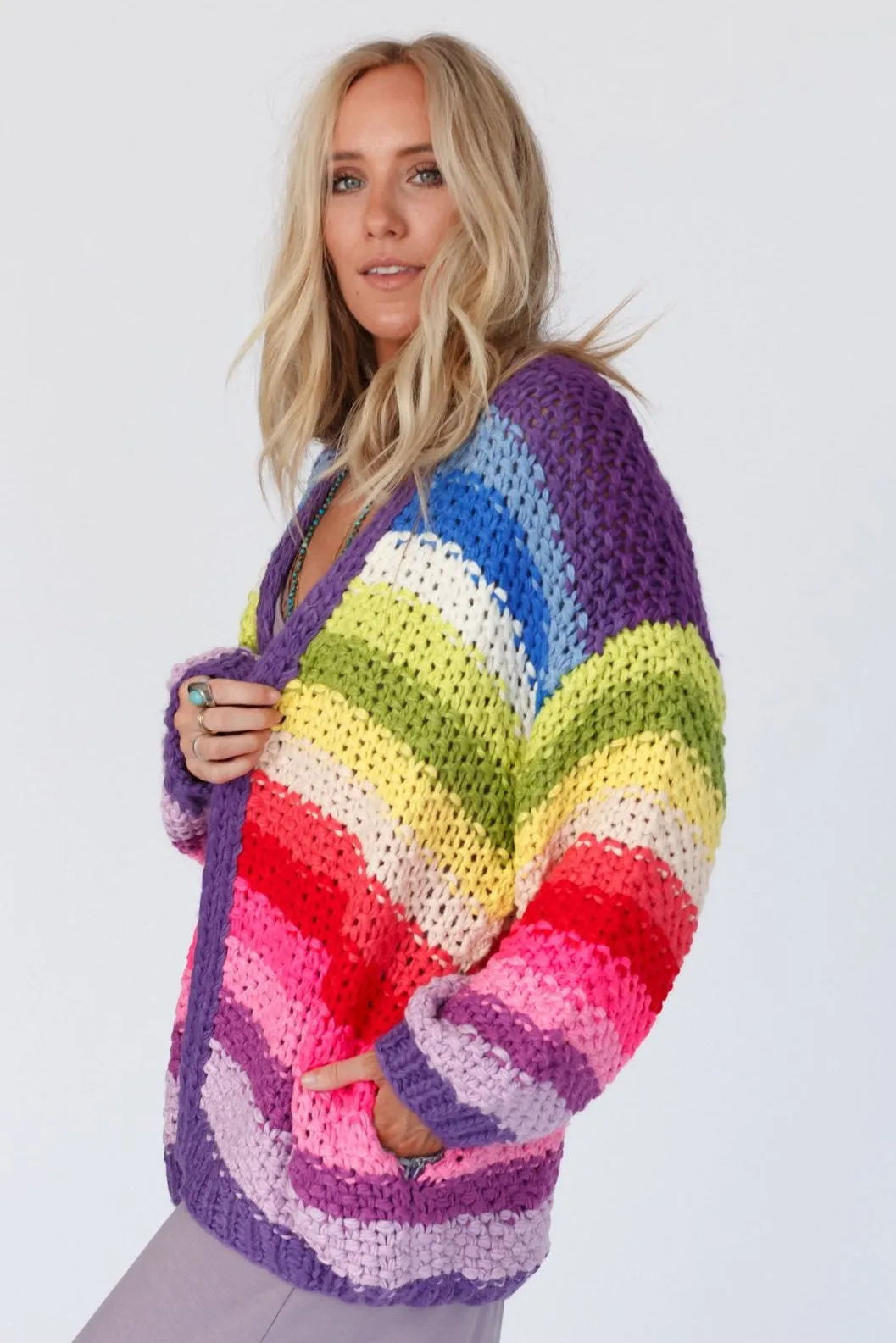 Wrapped up in Color Knit Cardigan - Purple Multi - Pre Order sold by Three Bird Nest product image thumbnail 4