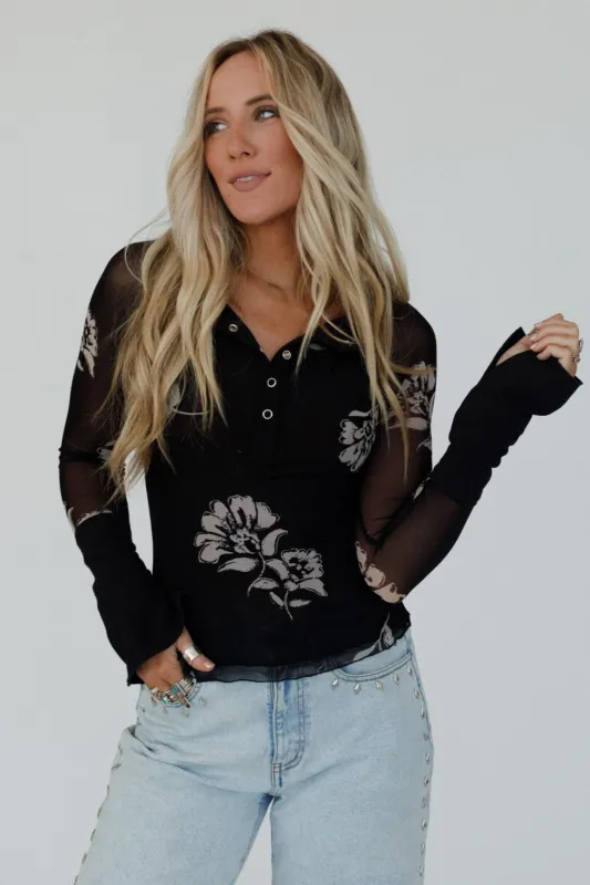 Vivid Garden Mesh Henley Top - Black - Pre Order made by Promesa