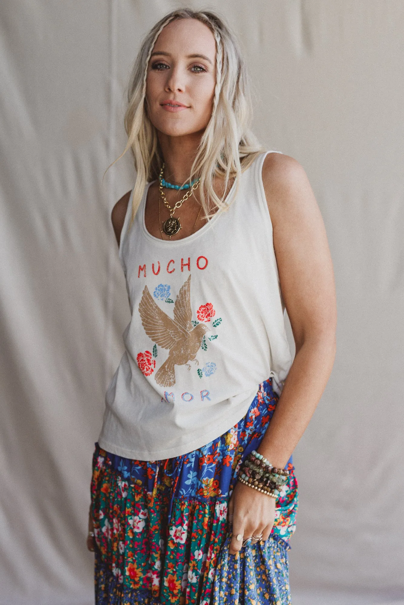 Doves Embrace Graphic Tank Top - White sold by Three Bird Nest product image thumbnail 3