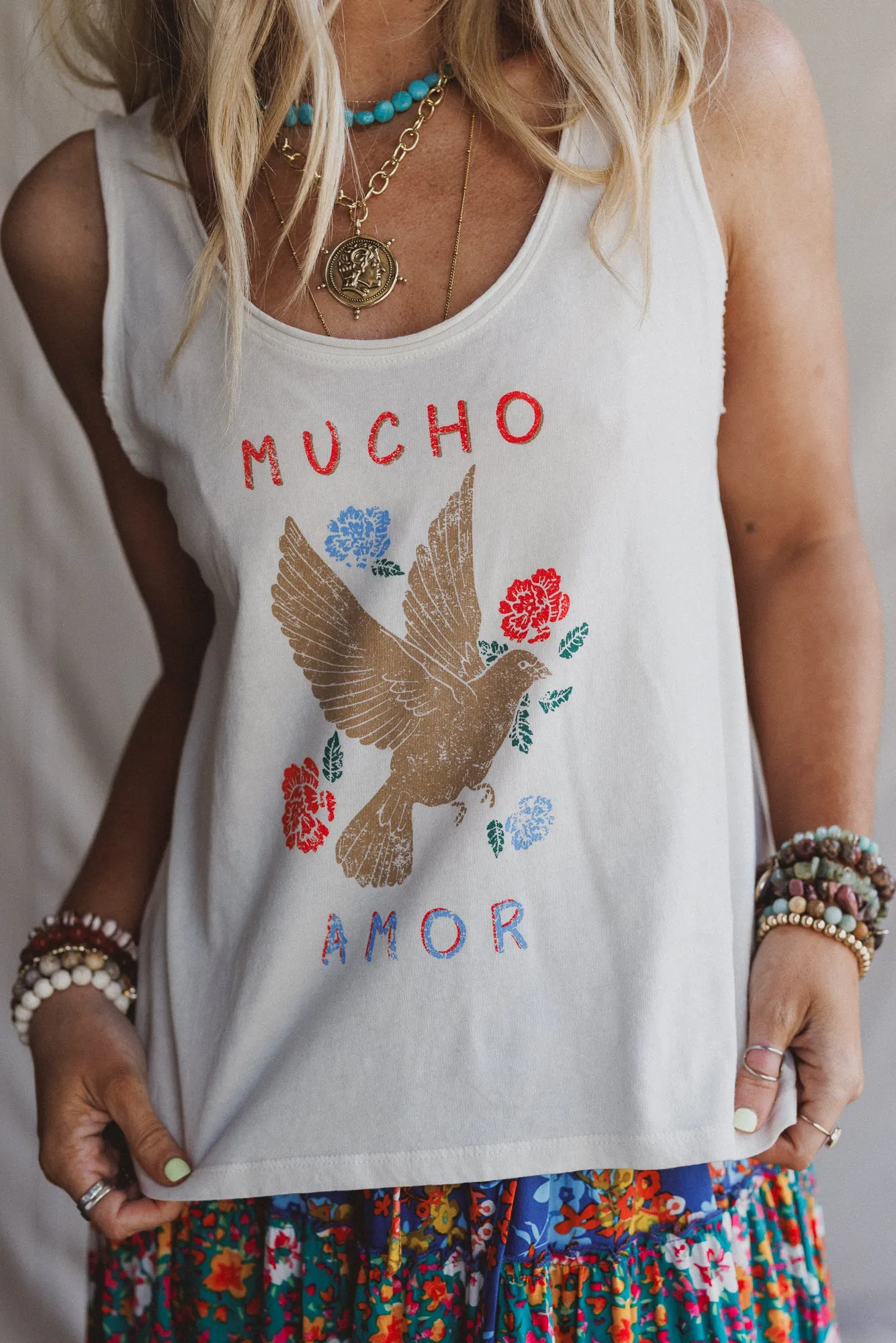Doves Embrace Graphic Tank Top - White sold by Three Bird Nest product image thumbnail 2