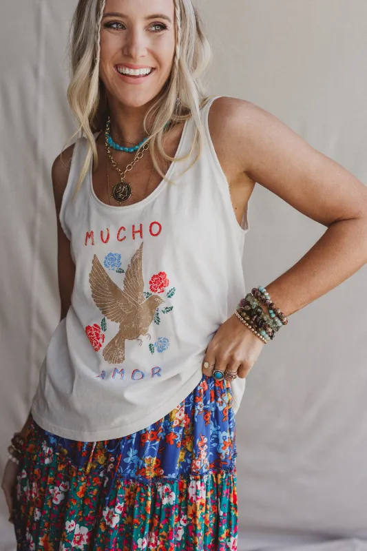 Doves Embrace Graphic Tank Top - White made by Promesa