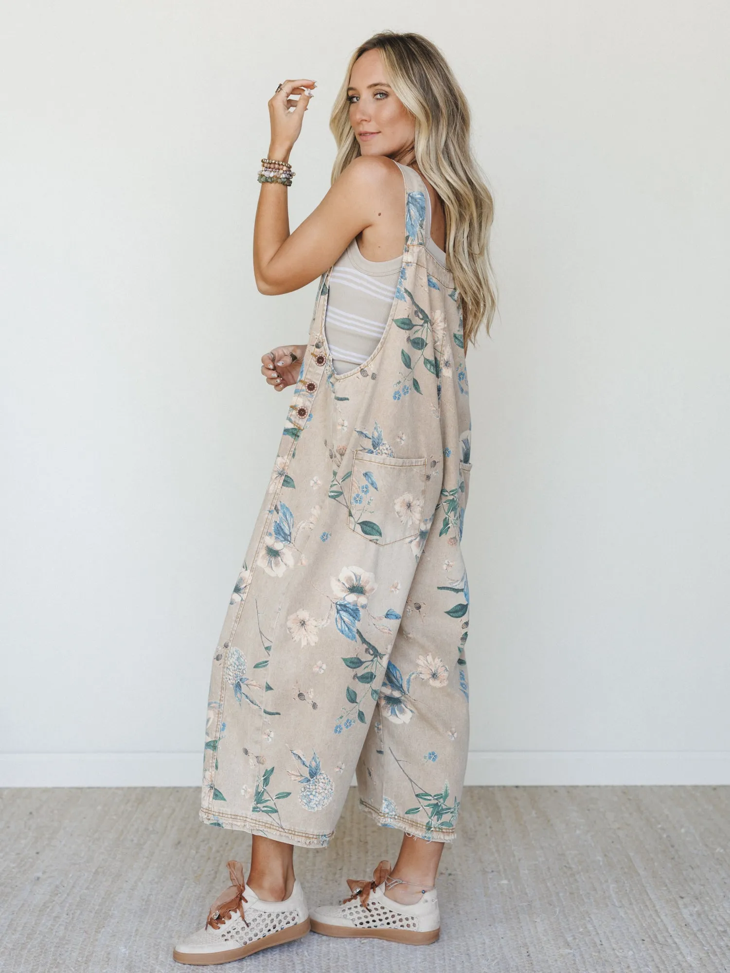 High Hopes Slouchy Denim Overalls - Mocha sold by Three Bird Nest product image thumbnail 3