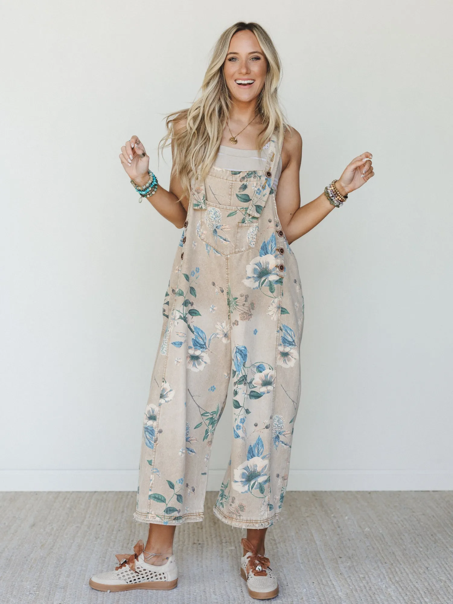 High Hopes Slouchy Denim Overalls - Mocha sold by Three Bird Nest product image thumbnail 2