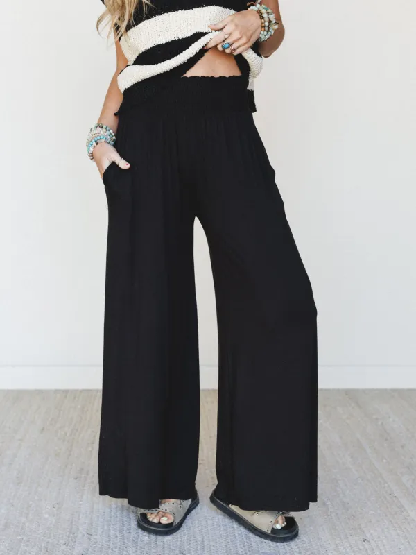 Comfort Above Wide Leg Pants - Black made by Zenana
