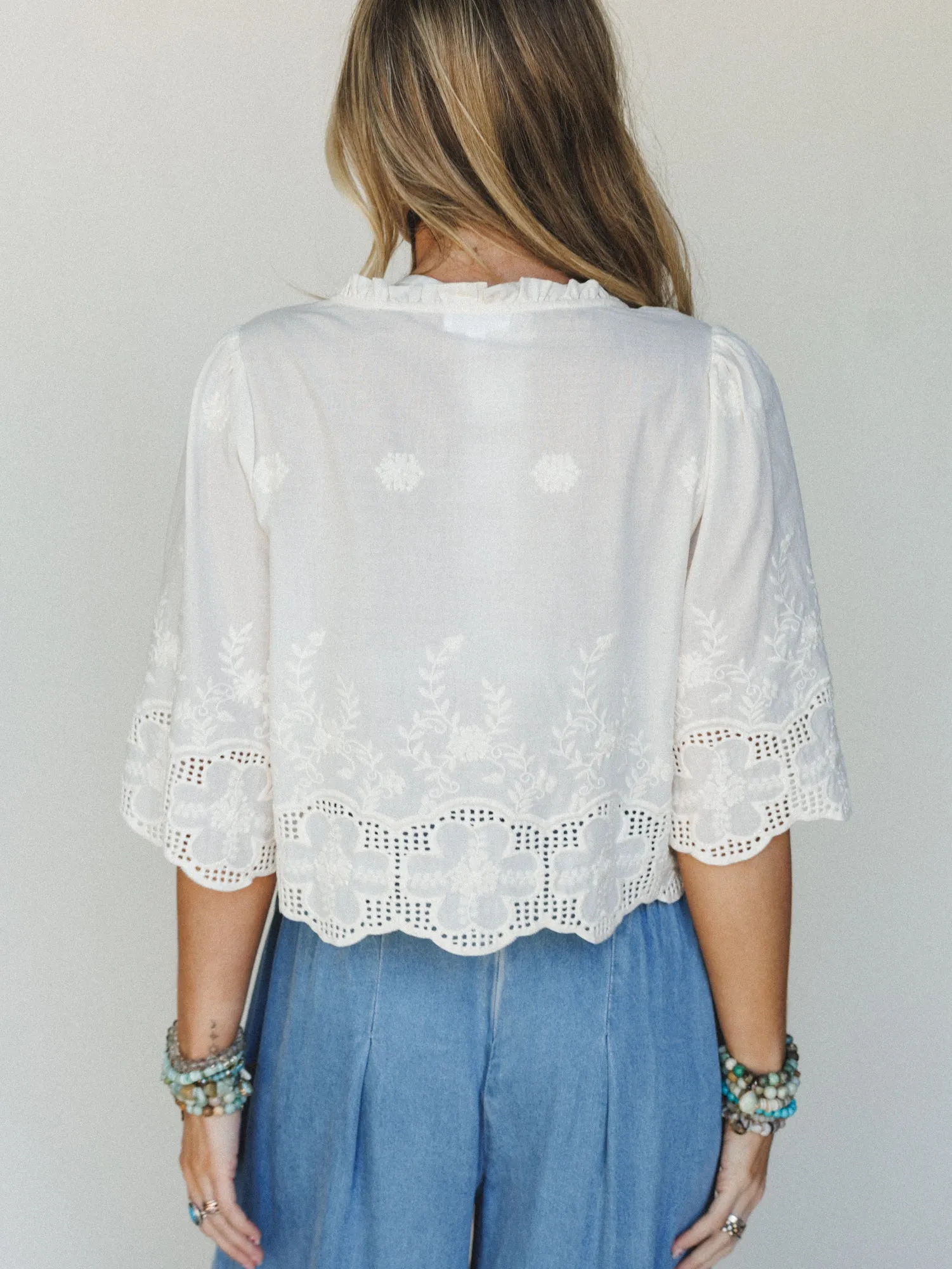 Sweet Pea Floral Embroidered Blouse - Ivory sold by Three Bird Nest product image thumbnail 4