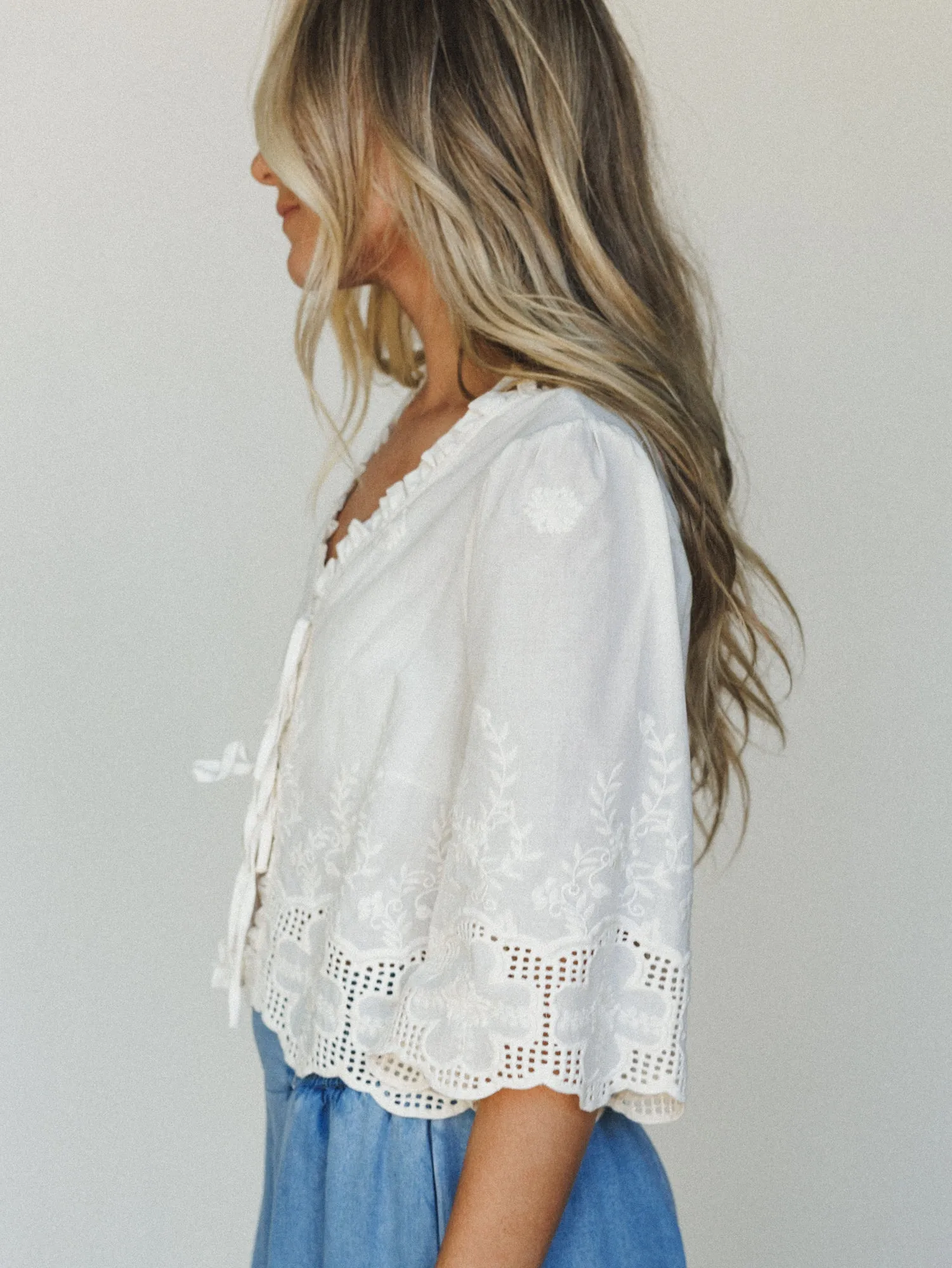 Sweet Pea Floral Embroidered Blouse - Ivory sold by Three Bird Nest product image thumbnail 3