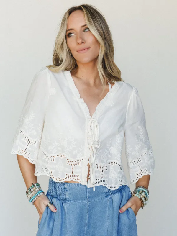 Sweet Pea Floral Embroidered Blouse - Ivory made by AnnieWear