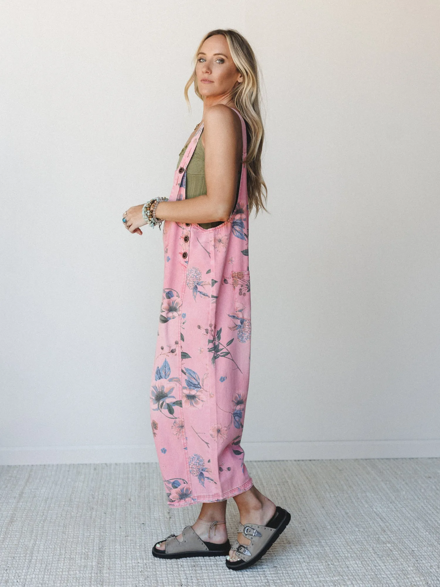 High Hopes Slouchy Denim Overalls - Vintage Coral sold by Three Bird Nest product image thumbnail 2