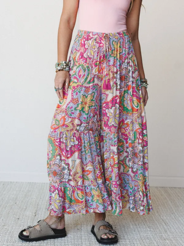 Floral Swirl Ruffled Pants - Grape Mist made by easel