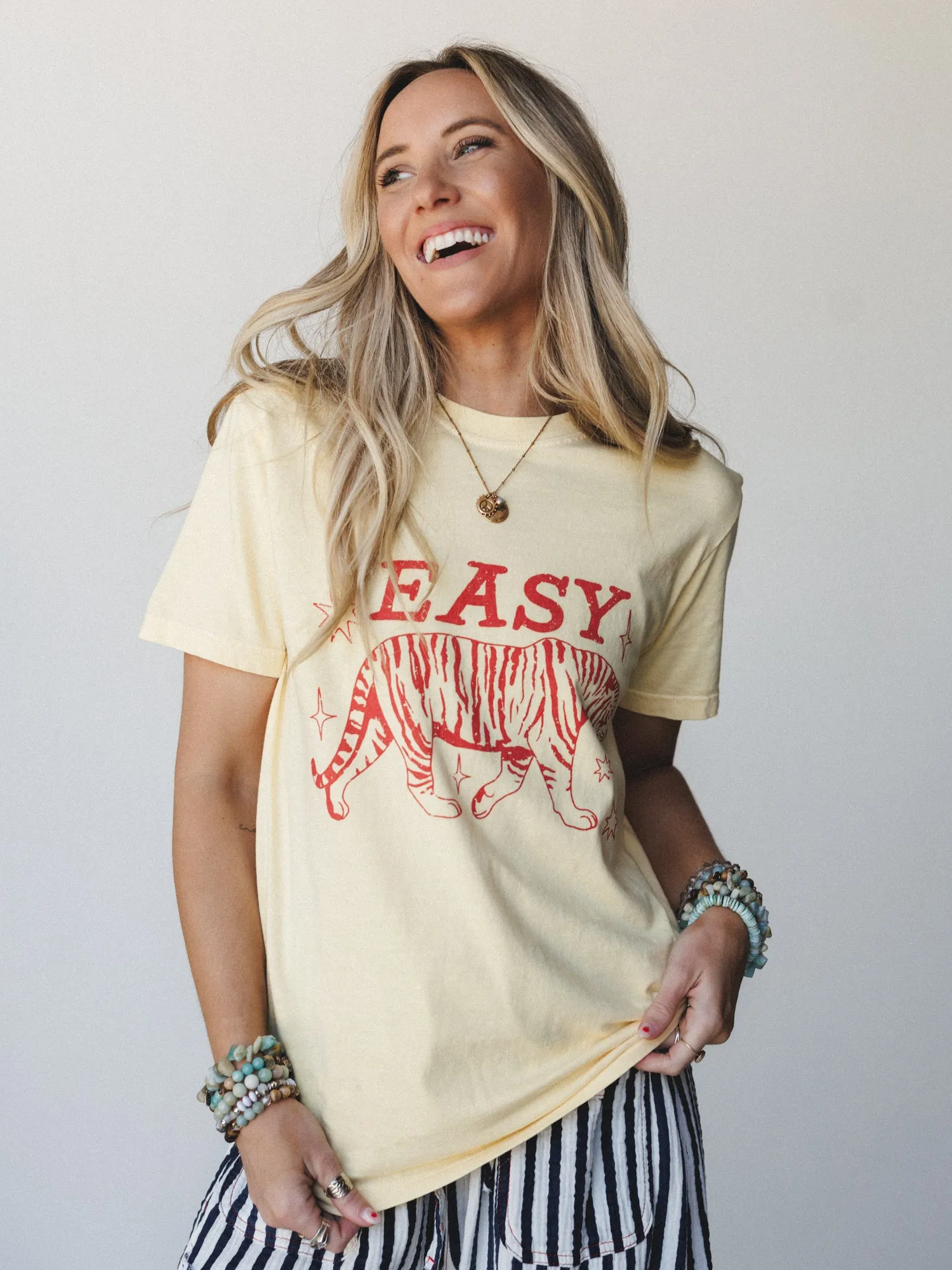 The Nest Easy Tiger Graphic Tee - Butter sold by Three Bird Nest