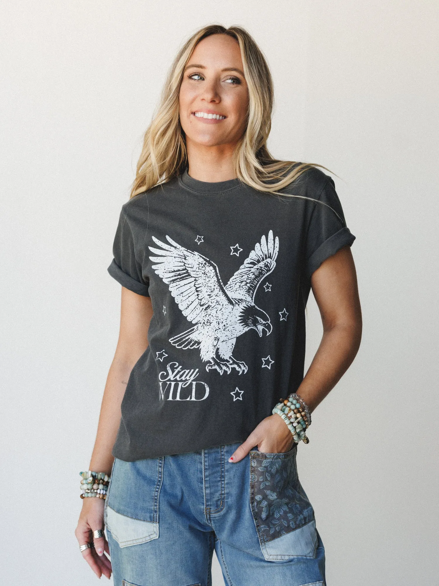 The Nest Stay Wild Graphic Tee - Pepper sold by Three Bird Nest
