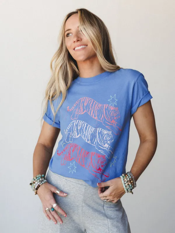 The Nest Tiger Power Graphic Tee - Blue made by Three Bird Nest