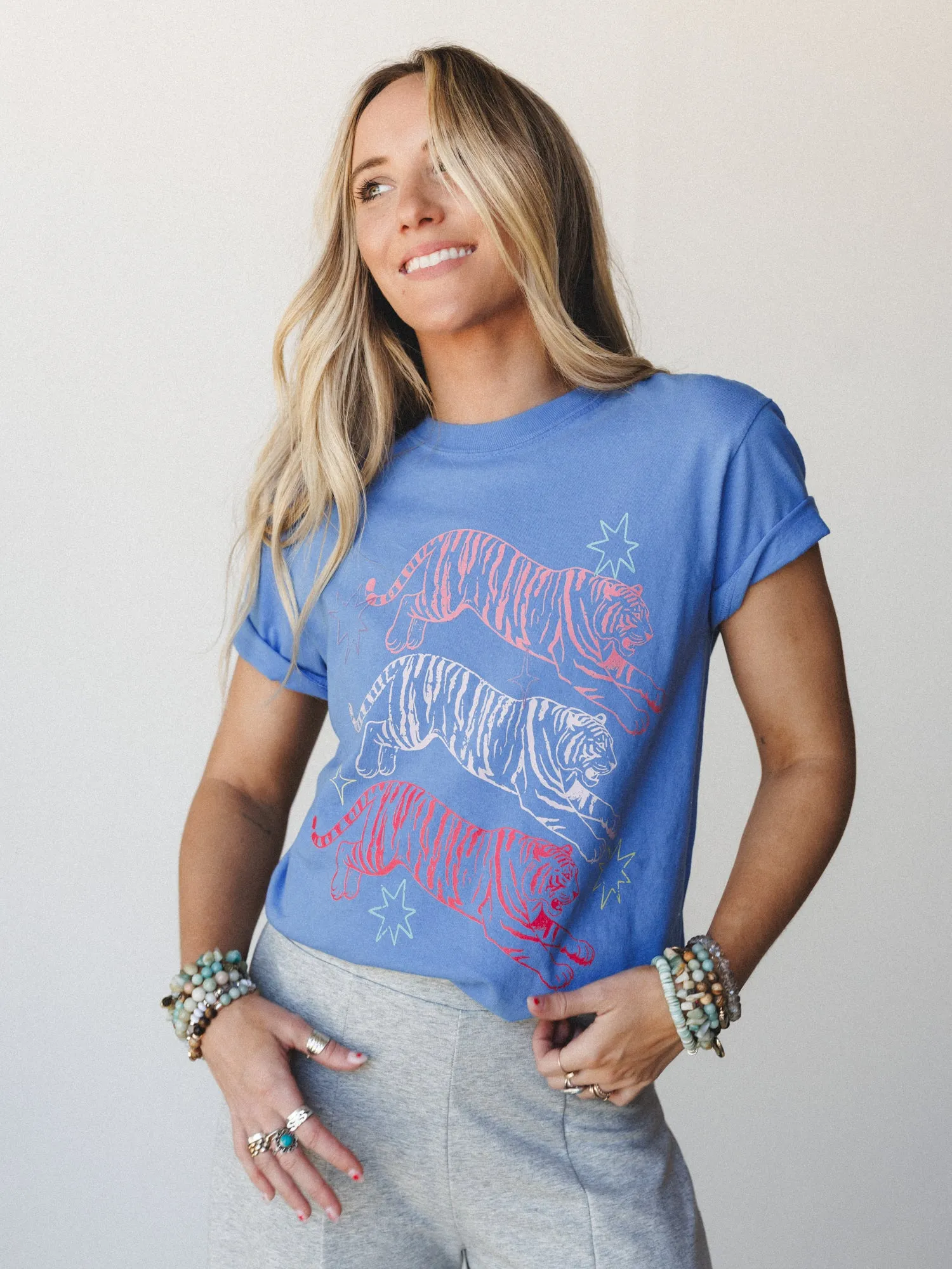 The Nest Tiger Power Graphic Tee - Blue sold by Three Bird Nest