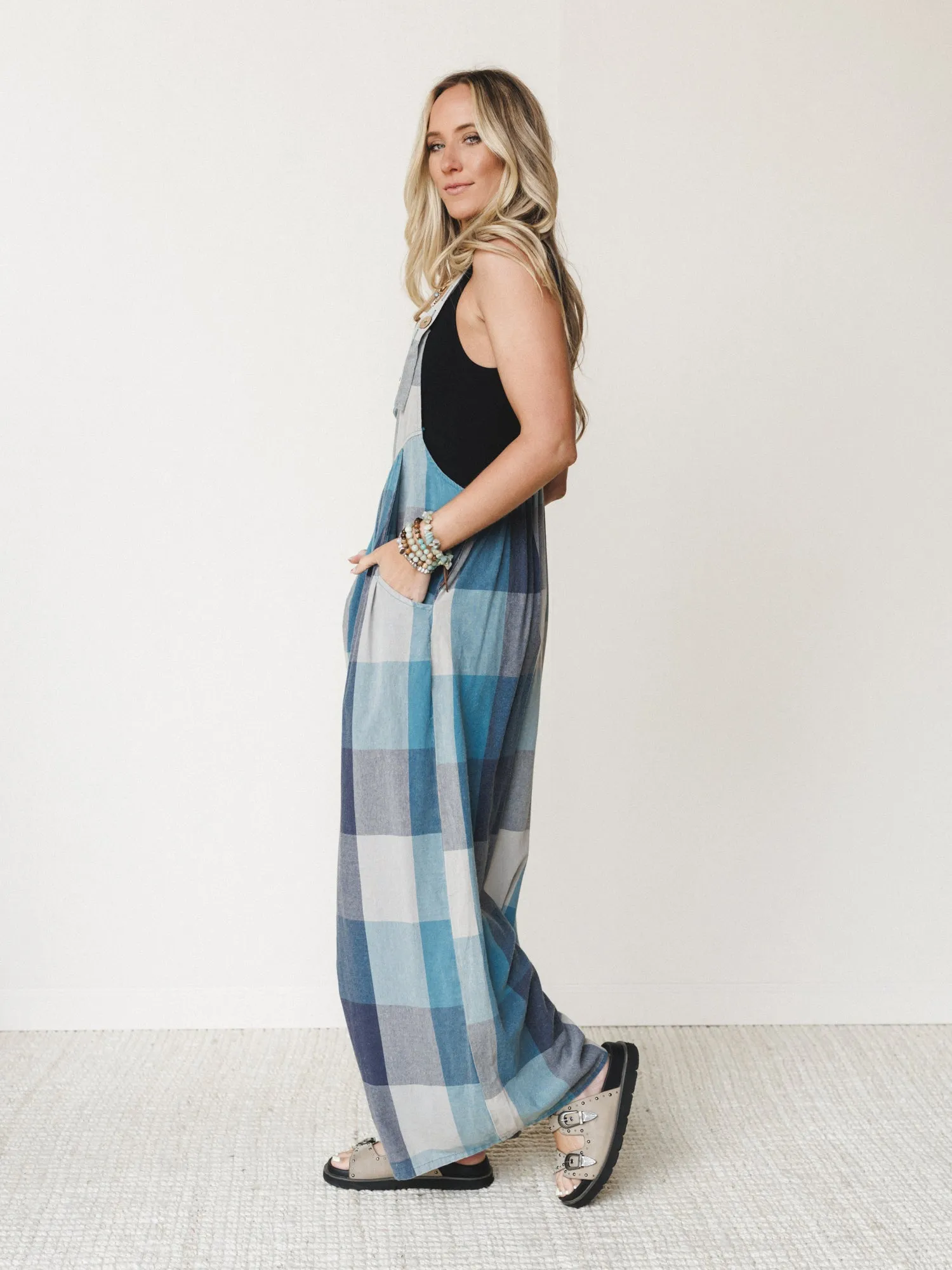 Delyah Plaid Pattern Overalls - Denim Mix sold by Three Bird Nest product image thumbnail 2