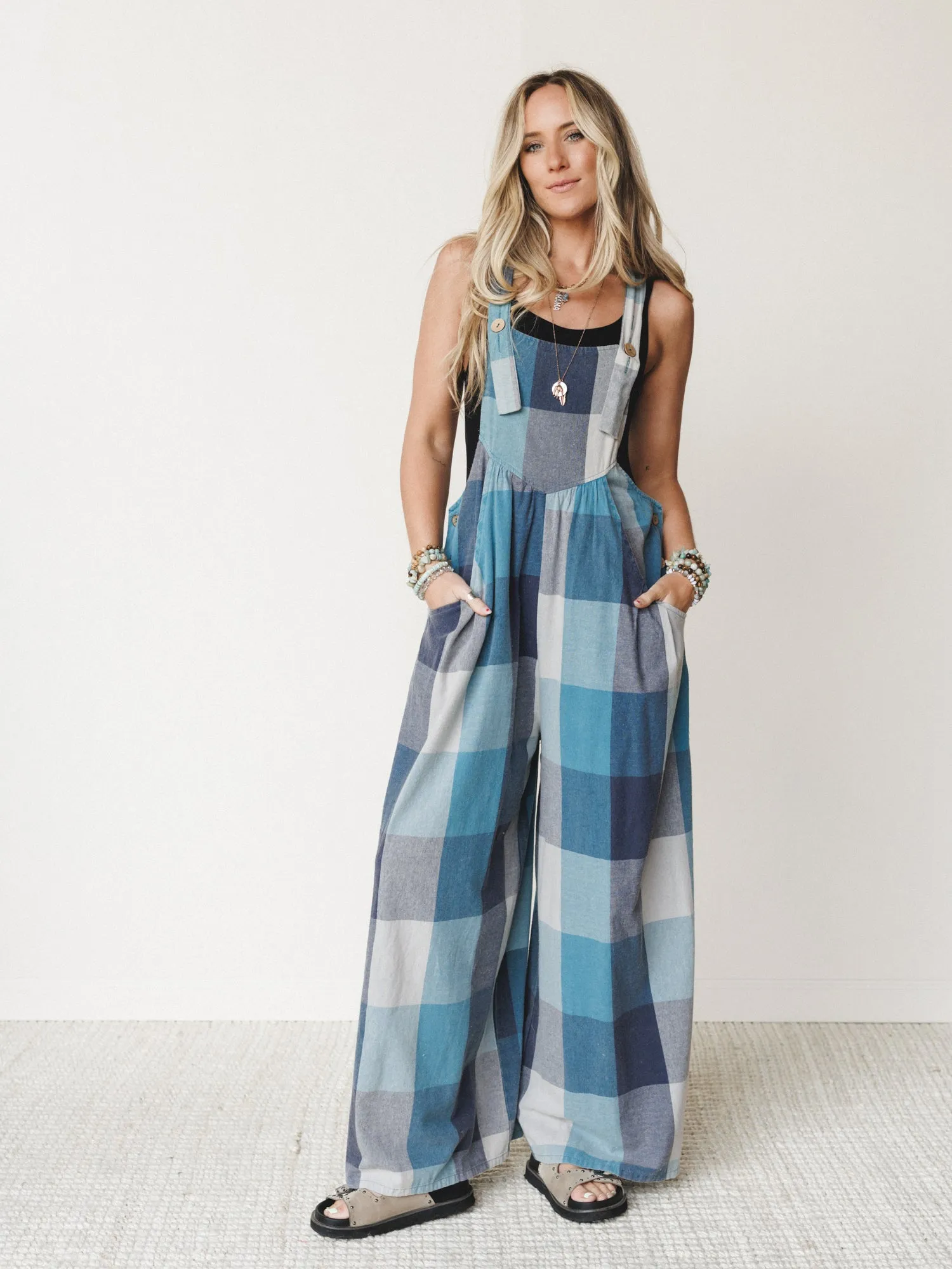 Delyah Plaid Pattern Overalls - Denim Mix sold by Three Bird Nest product image thumbnail 5