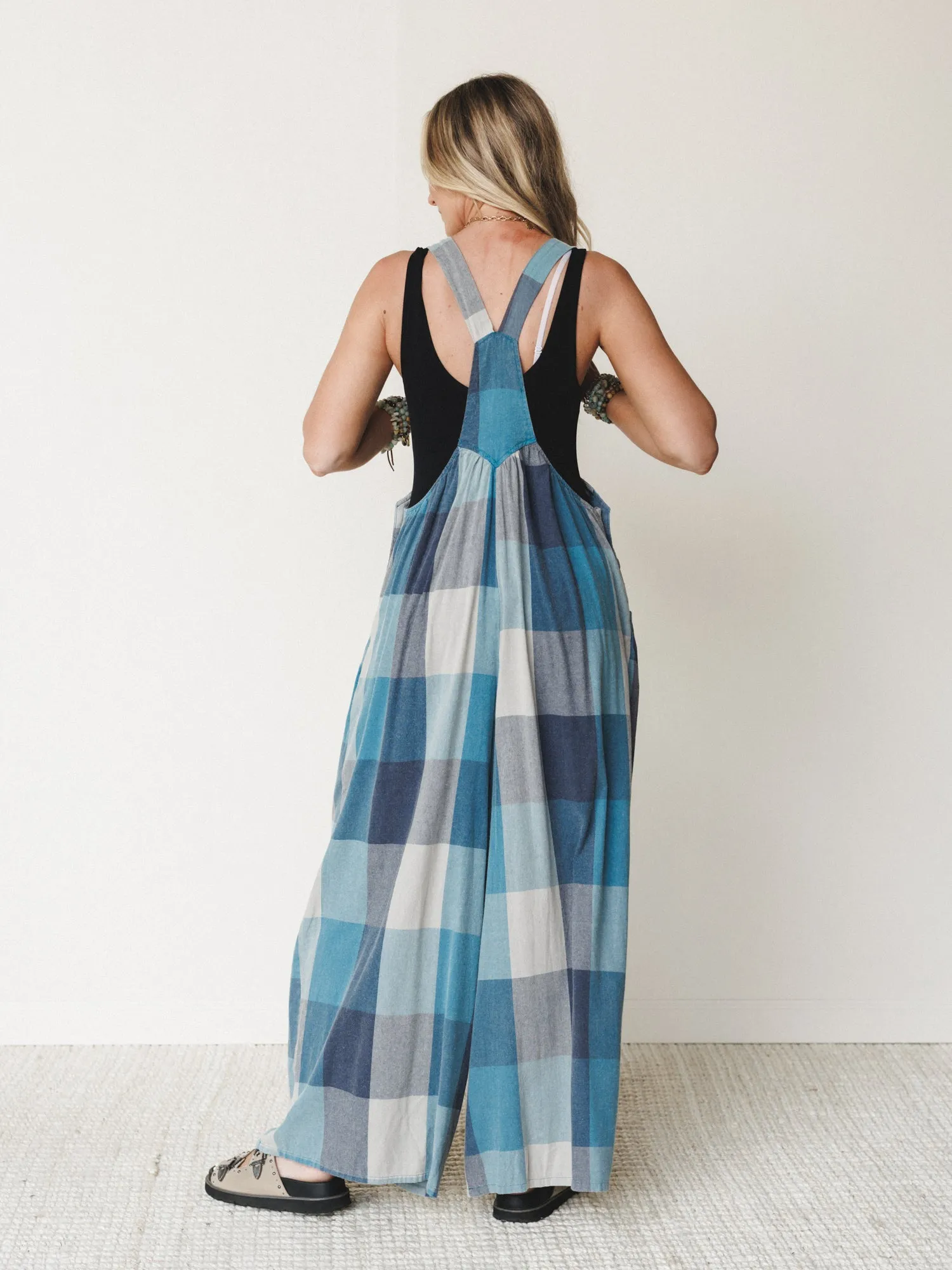 Delyah Plaid Pattern Overalls - Denim Mix sold by Three Bird Nest product image thumbnail 4
