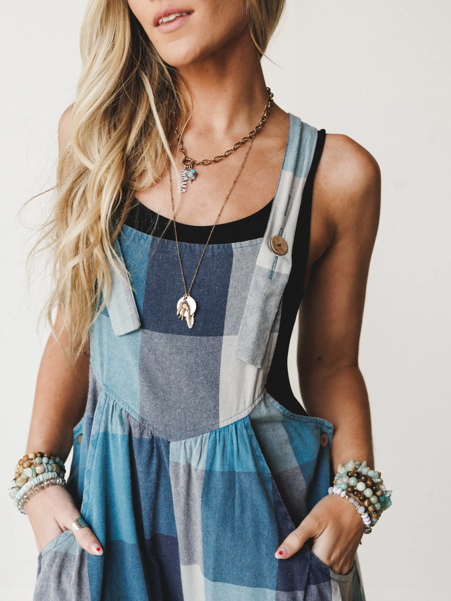 Delyah Plaid Pattern Overalls - Denim Mix sold by Three Bird Nest product image thumbnail 3