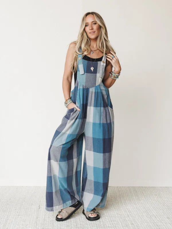 Delyah Plaid Pattern Overalls - Denim Mix made by easel