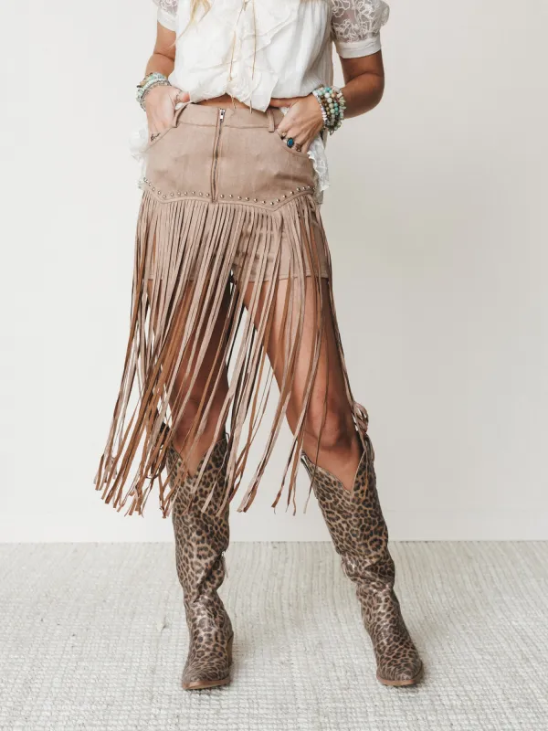 Here for a Good Time Fringe Shorts - Tan made by Three Bird Nest