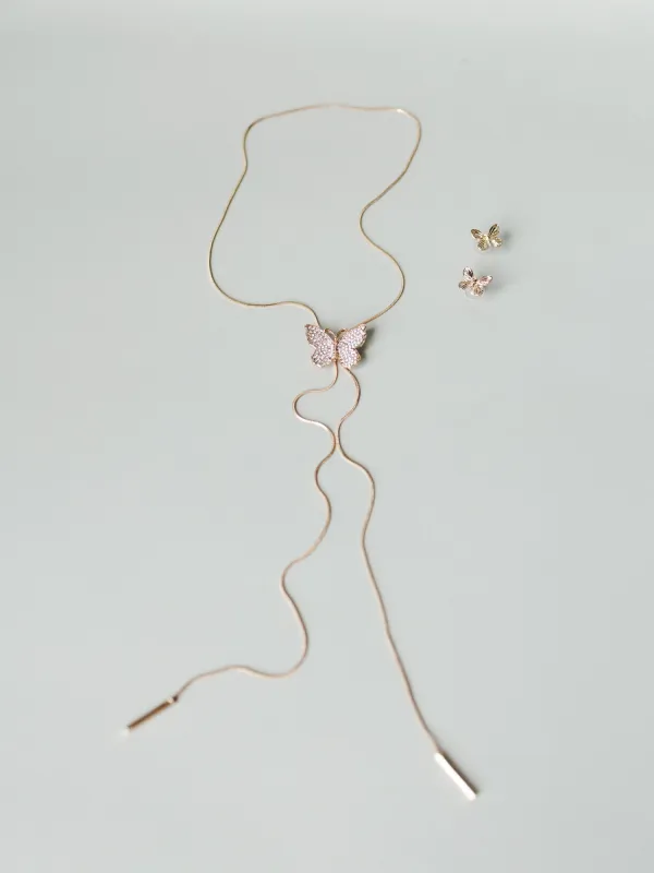 Butterfly Kisses Necklace & Earring Set - Gold made by Three Bird Nest