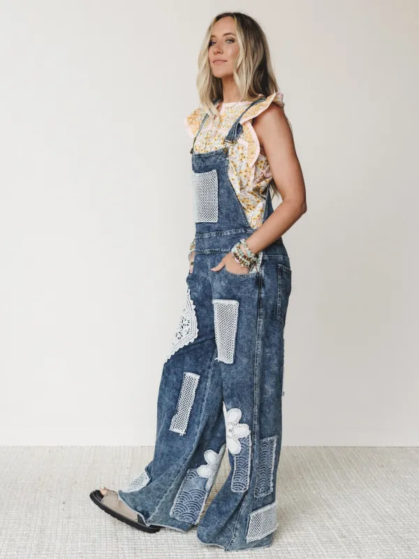 Flower Patch Overalls - Indigo made by Three Bird Nest