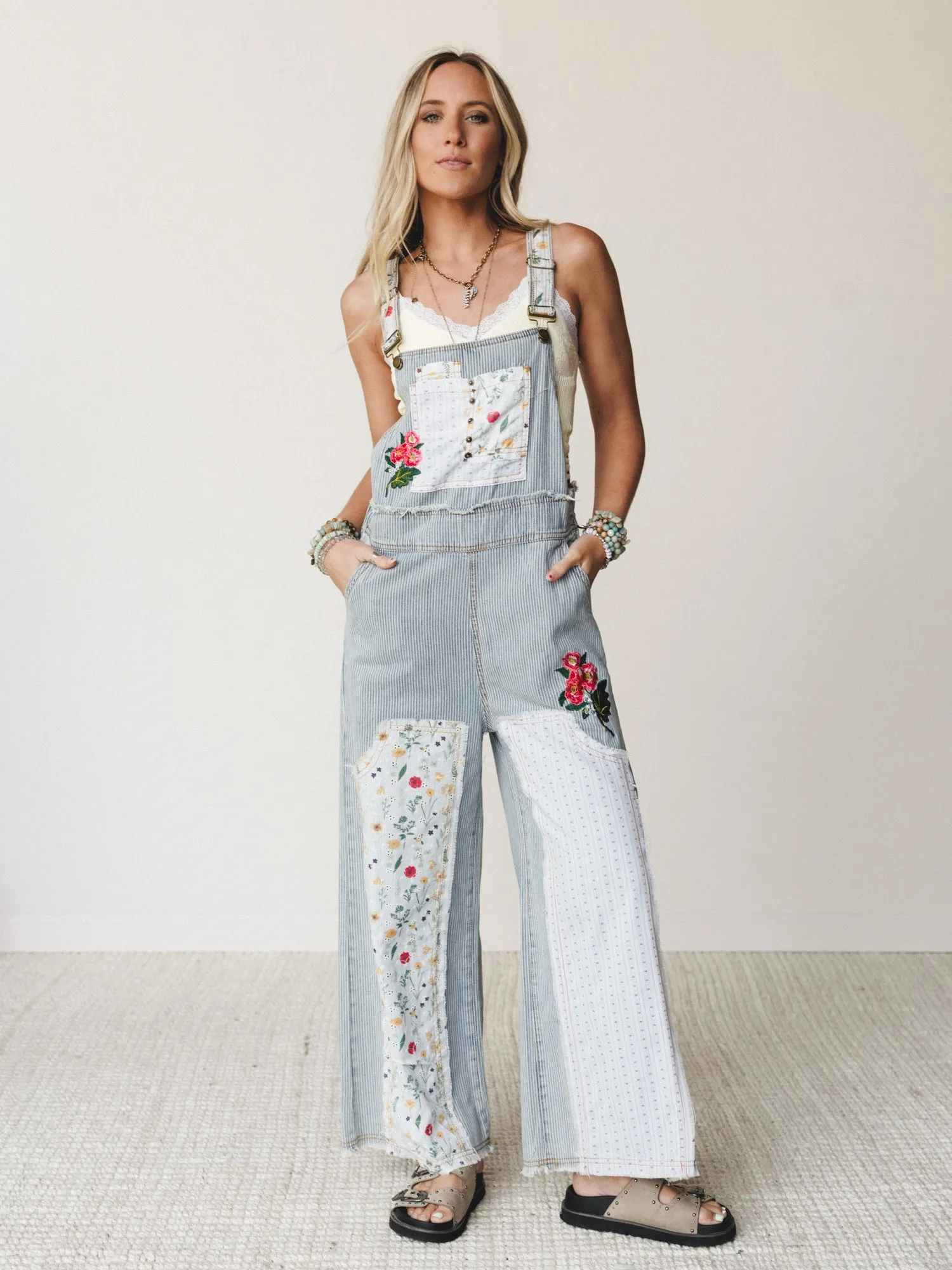 Sights on Soaring Overalls - Denim Stripe sold by Three Bird Nest