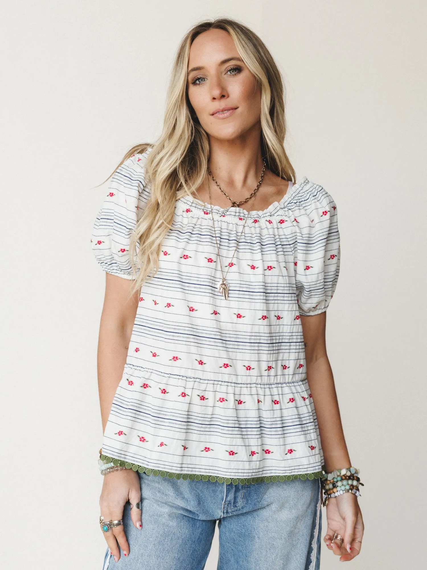 Chasing Memories Blouse
- White Navy sold by Three Bird Nest product image thumbnail 4