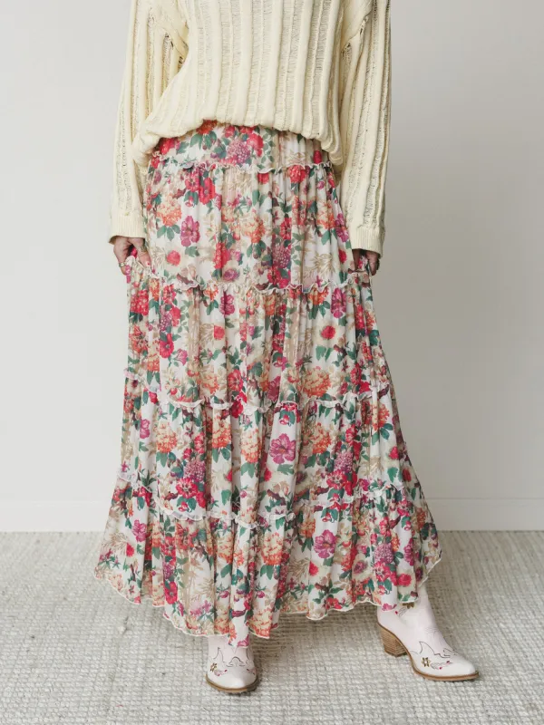Floral Maiden Maxi Skirt - Cream Pink made by Promesa