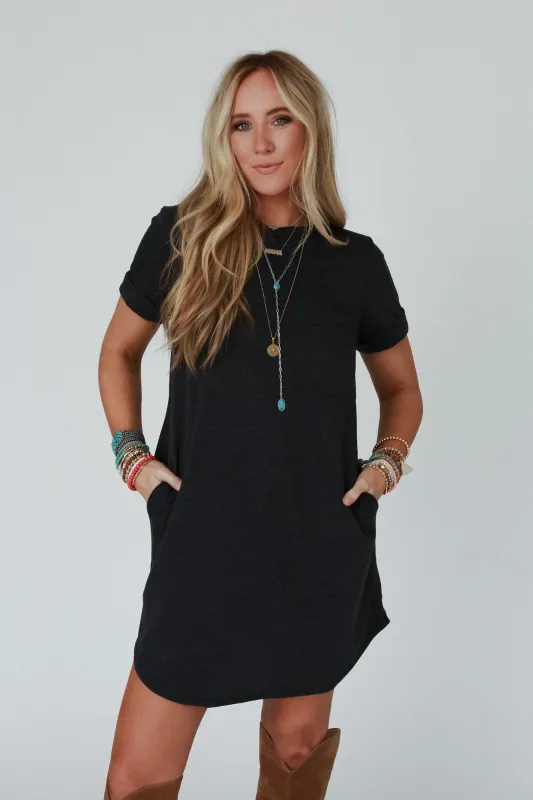 The Nest On The Daily Pocket Tee Dress - Charcoal 2Tone - Pre Order made by Three Bird Nest