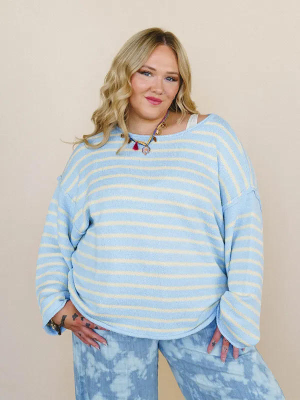 All My Stripes Oversized Sweater - Chambray Butter made by Promesa