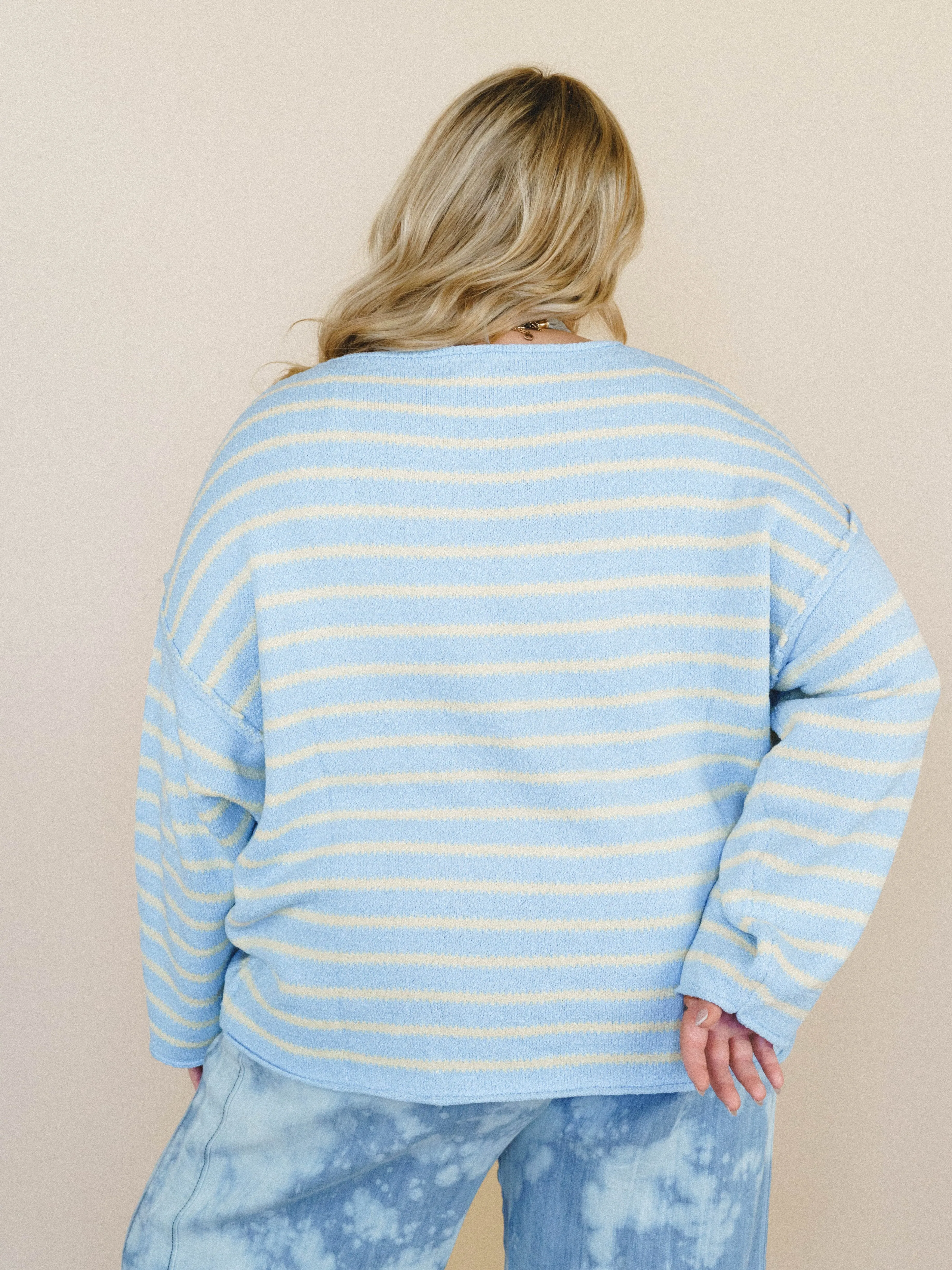 All My Stripes Oversized Sweater - Chambray Butter sold by Three Bird Nest product image thumbnail 3