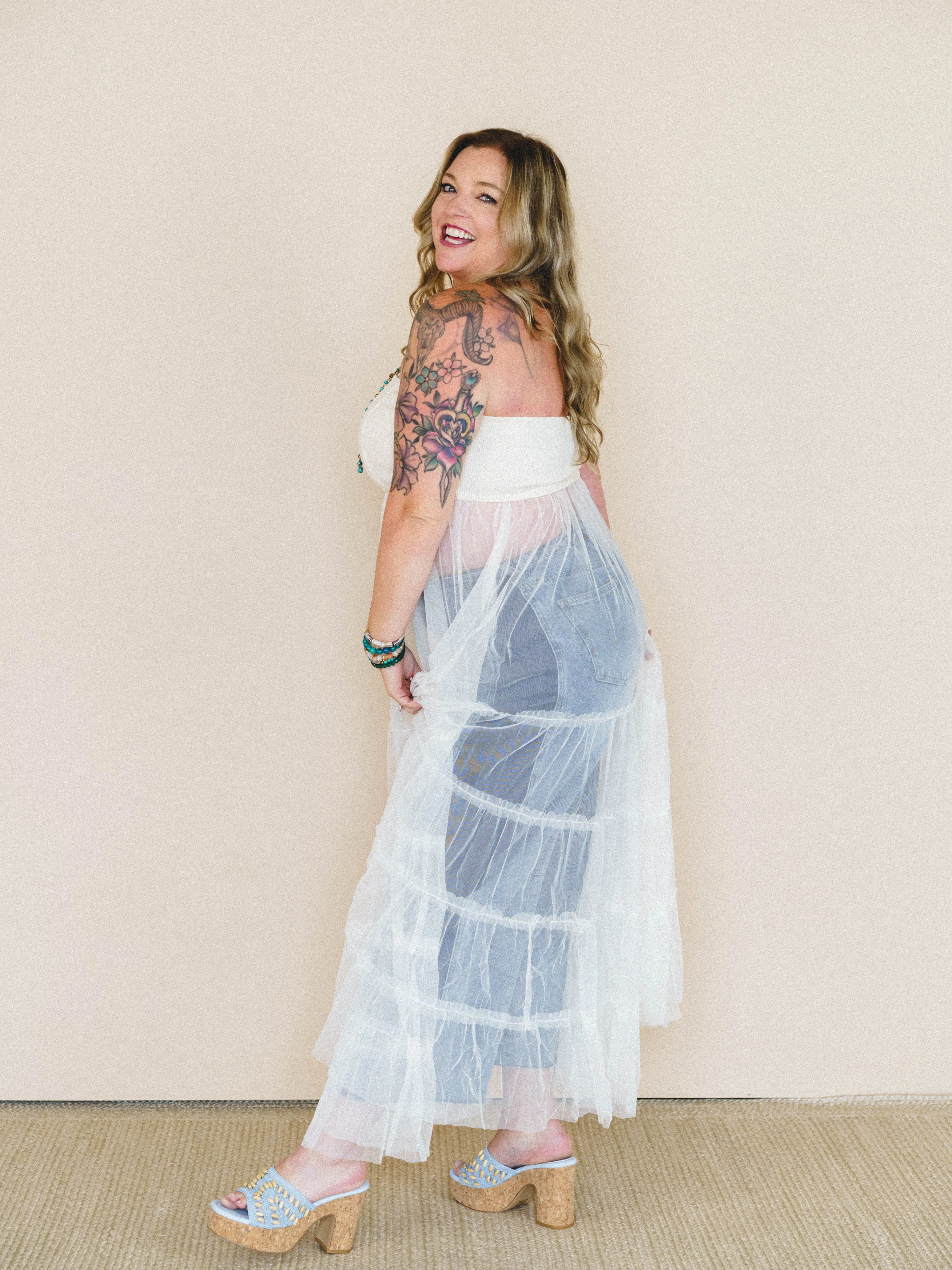 Blush Affair Tulle Maxi Dress - Cream sold by Three Bird Nest product image thumbnail 3