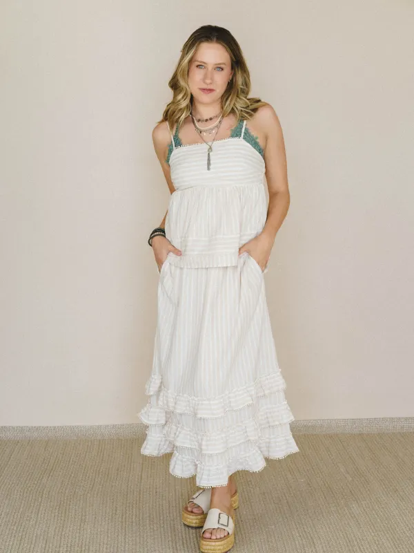 Freya Striped Ruffle Trim 2 Piece Set - Latte made by Listicle