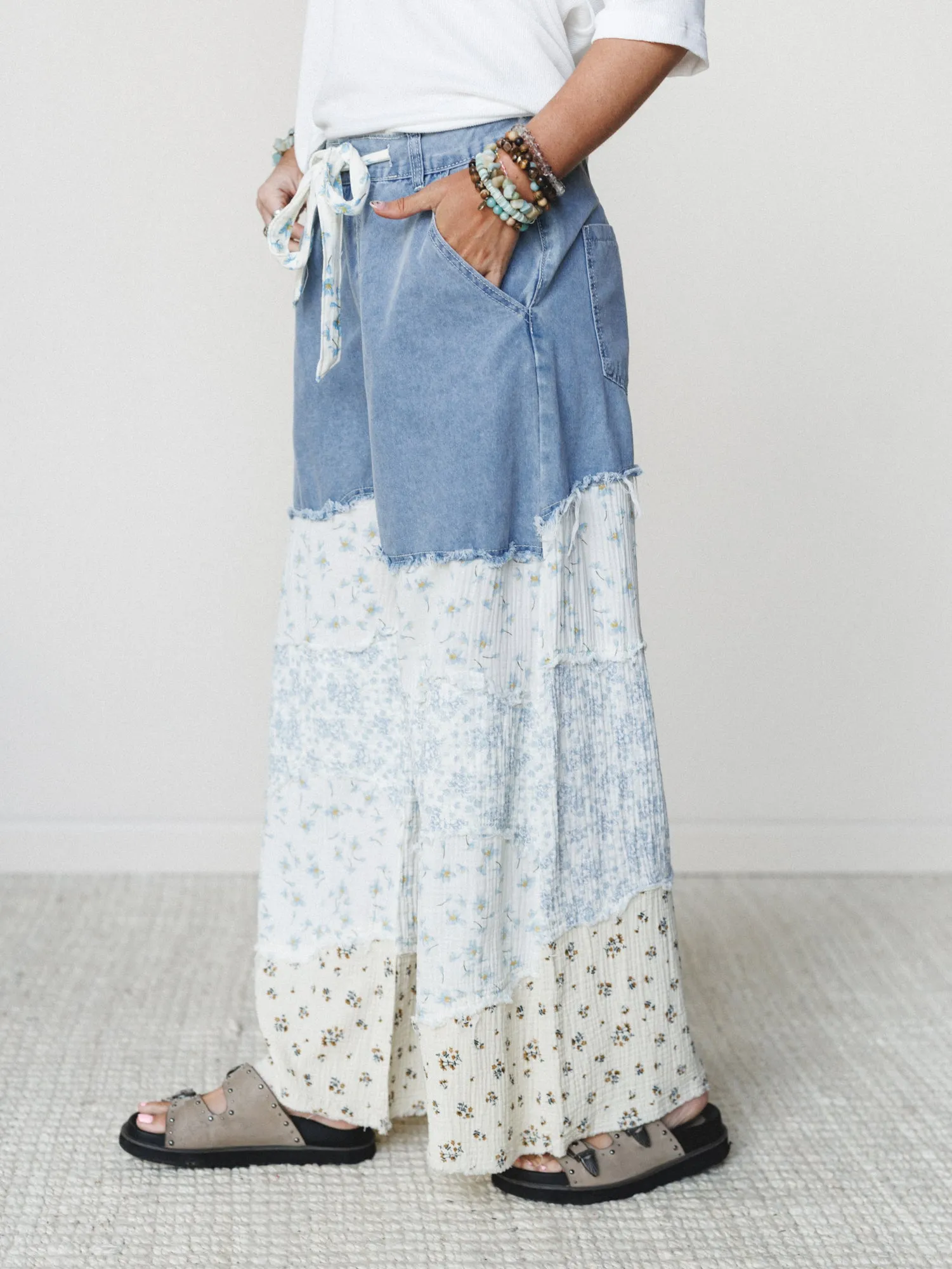 Camo Meets Plaid Wide Leg Pants - Light Denim Multi sold by Three Bird Nest product image thumbnail 3