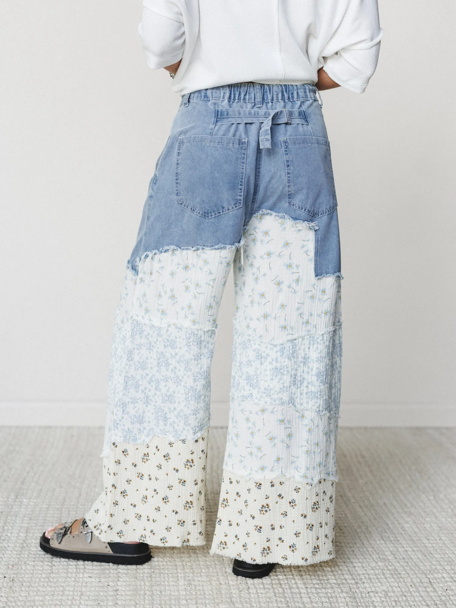 Camo Meets Plaid Wide Leg Pants - Light Denim Multi sold by Three Bird Nest product image thumbnail 4