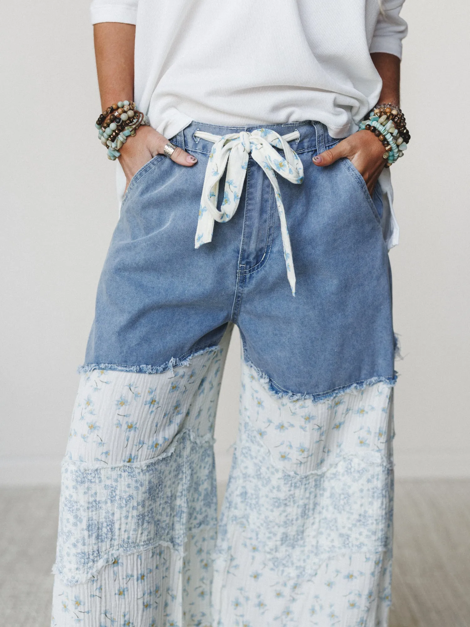 Camo Meets Plaid Wide Leg Pants - Light Denim Multi sold by Three Bird Nest product image thumbnail 5