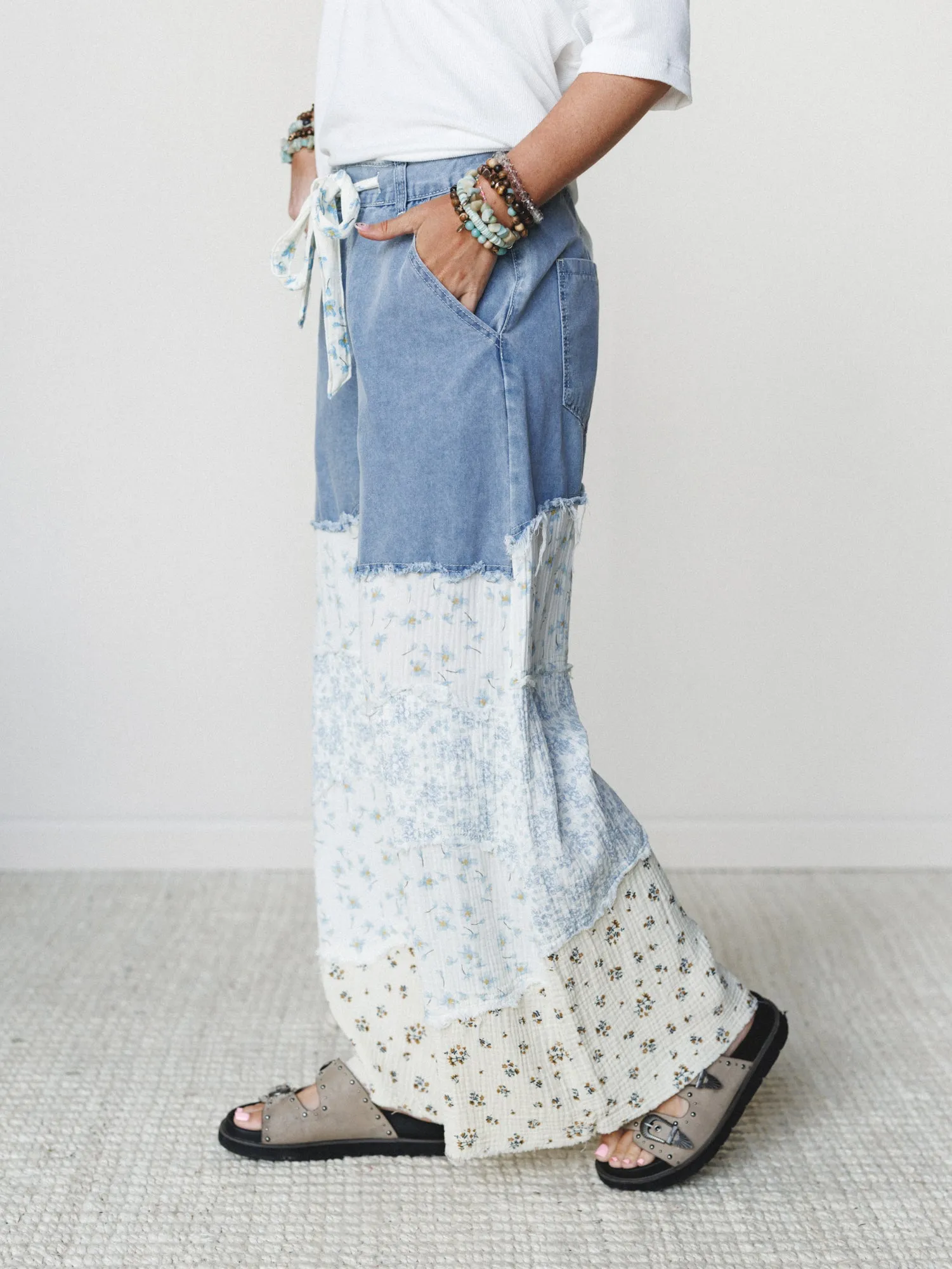 Camo Meets Plaid Wide Leg Pants - Light Denim Multi sold by Three Bird Nest product image thumbnail 2