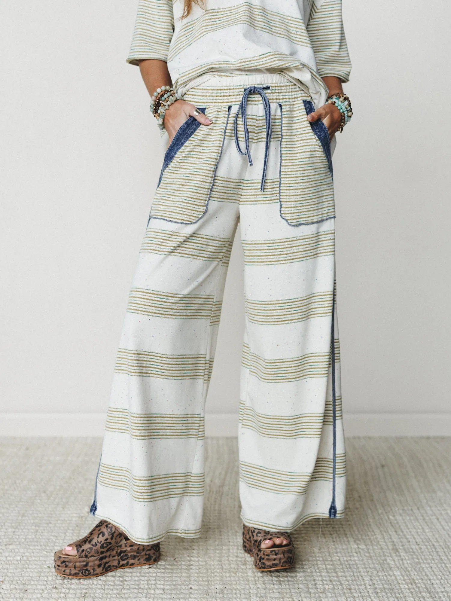 Striped Shores Pants - Olive sold by Three Bird Nest