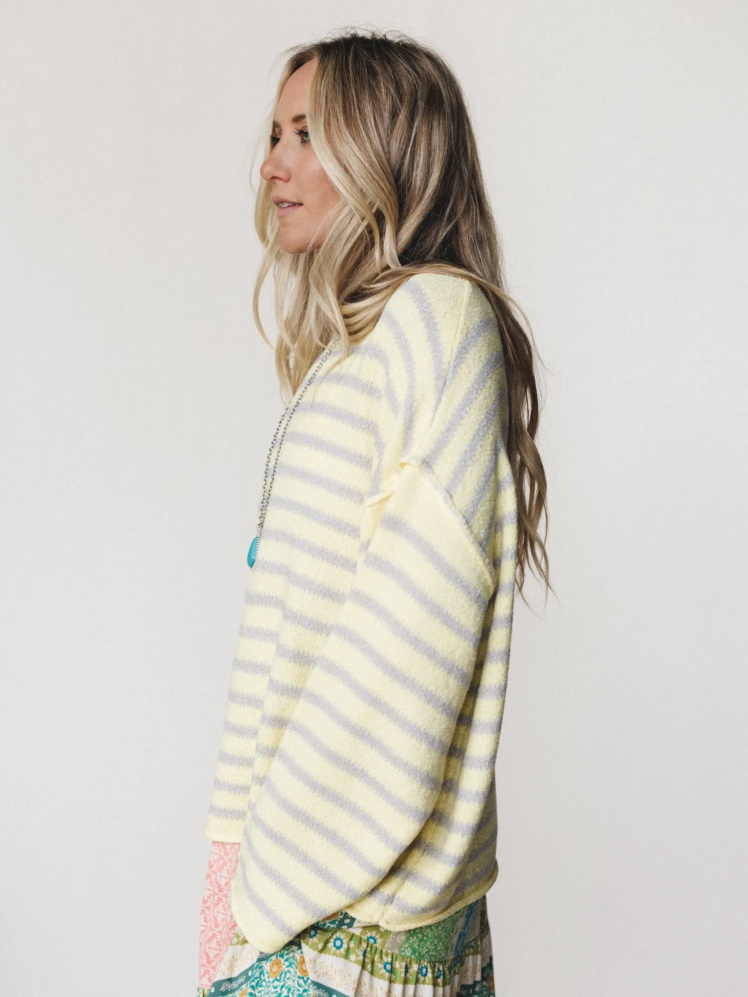 All My Stripes Oversized Sweater - Misted Yellow Icey Grey sold by Three Bird Nest product image thumbnail 3