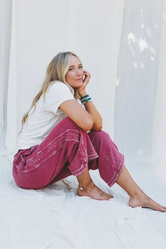 So Comfy Wide Leg Pant Cropped Length - Burgundy - Pre Order made by easel