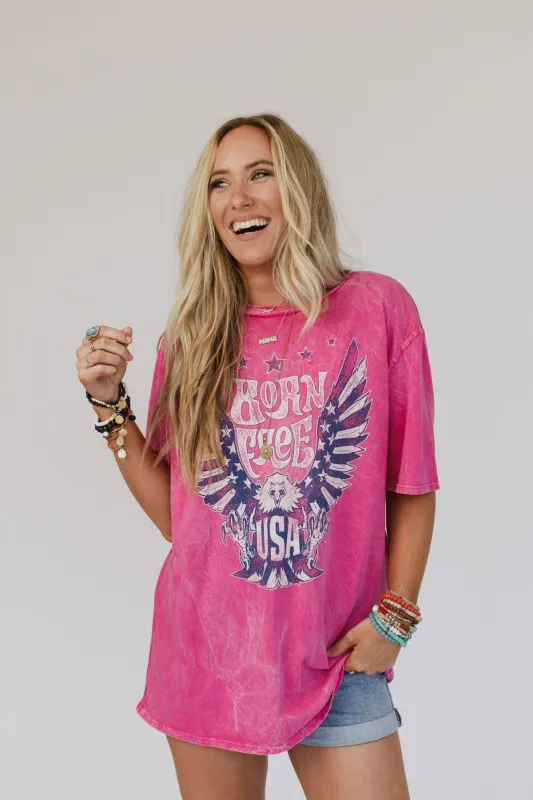 Born Free USA Graphic Tee - Magenta - Pre Order made by Three Bird Nest