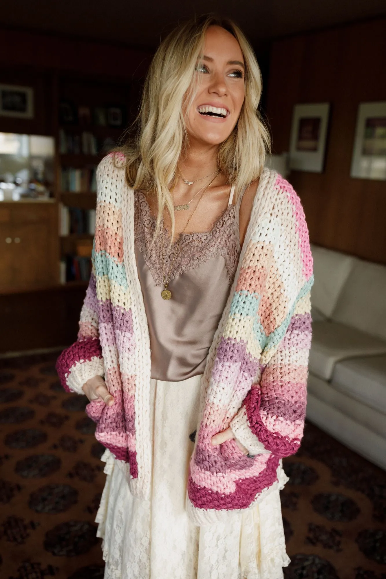 Wrapped up in Color Knit Cardigan - Pink Multi - Pre Order sold by Three Bird Nest product image thumbnail 2